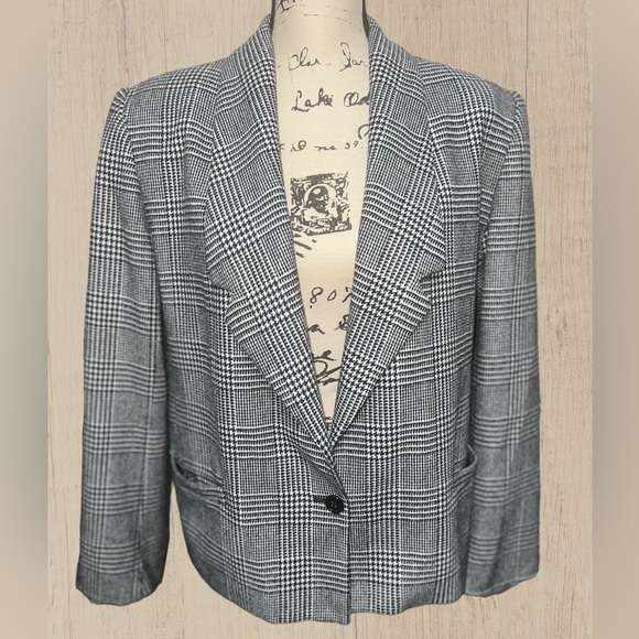Vintage Classic E.H. Woods houndstooth plaid wool blazer sz 14 - Picture 8 of 12